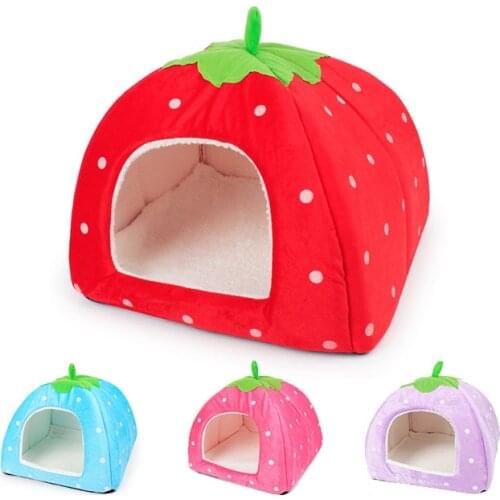 Autumn Winter Machine Washable Cotton Four-color Optional Small Medium Sized Pet Puppy Kitten Warm Soft Dog Strawberry Pet Nest