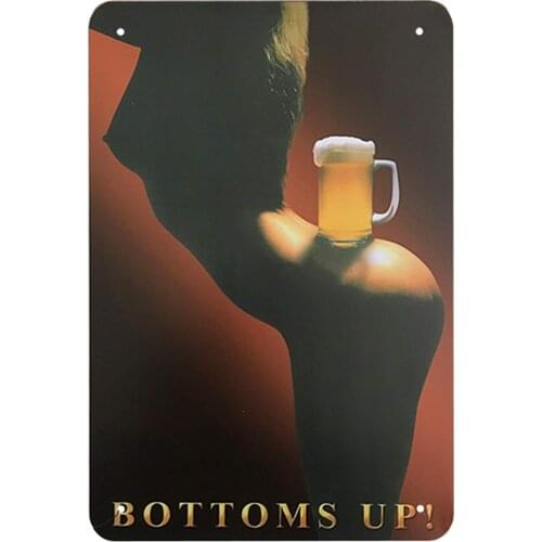 Beer Poster Tin Signs Bottoms Up Naked Girl Ass Hold Beer Vintage Metal Tin Sign for Men Women Wall Decor