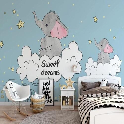 Milofi custom 3D wallpaper mural cartoon fantasy white clouds stars elephant children room background wall decoration wallpaper