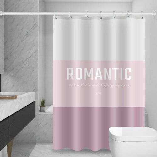 Pink and White Romantic Shower Curtain Set with 12 Hooks Bathroom Decoration