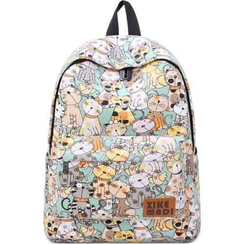 Backpack Woman Canvas Cat Printing School Bags for Teenager Girls Children Cute Rucksacks Fit for 14inch Laptop Bagpack Mochila