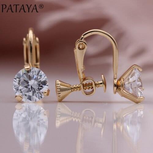 PATAYA New White Natural Zircon Dangle Earrings Women Wedding Engagement Fashion Jewelry 585 Rose Gold Simple Unusual Earrings