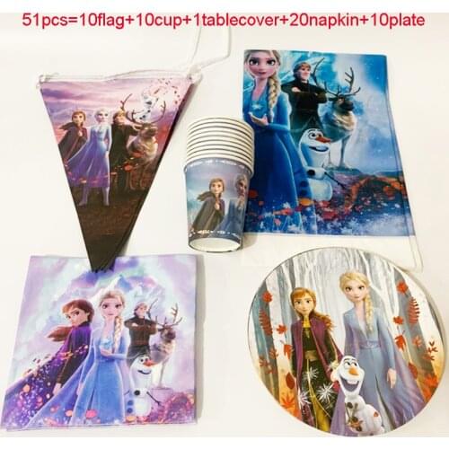 Snow Queen Birthday Disposable Cartoon Frozen Anna Elsa Party Decoration Disposable Set Kid Plate Cup Party Supplies Baby Shower