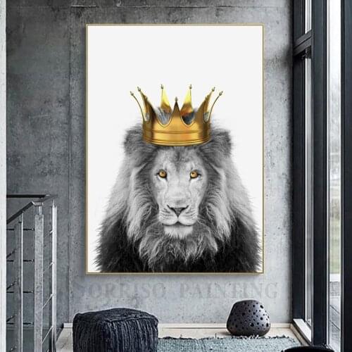 Modern Lion In The Crown Canvas Painting Nordic Hallway Wall Art Posters And Prints Pictures For Living Room Home Dining Decor