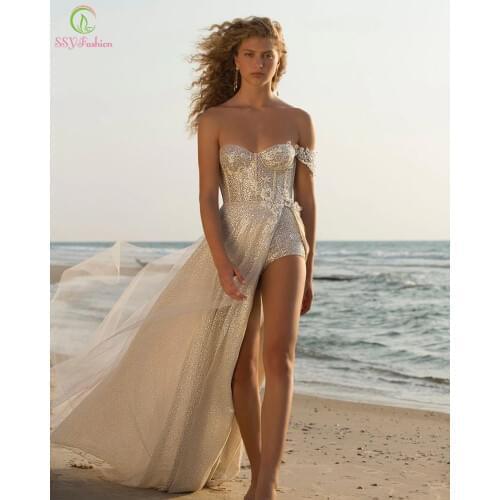 SSYFashion New Sexy Evening Dress for Women Beach Party Sweetheart One Shoulder Sequins Appliques Formal Gown Vestidos De Noche