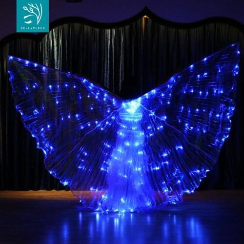 Led Isis Wings Women Belly Dance Props 360 Degrees LED Shining Wings Girls Dance Wings with Sticks Exotic Dancewear