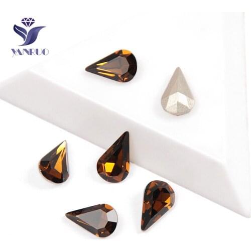 YANRUO 4300 Pear Drop Smoked Topaz Rhinestones In Studs Claw Setting Sewing Rhinestone Glass Crystal For Clothing