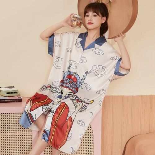 Women Pajamas Nightgowns Plus Size 2XL Silk Womens Nightwear Sleepwear Summer Fashion Loose Sleep Dresses Female Home Clothes