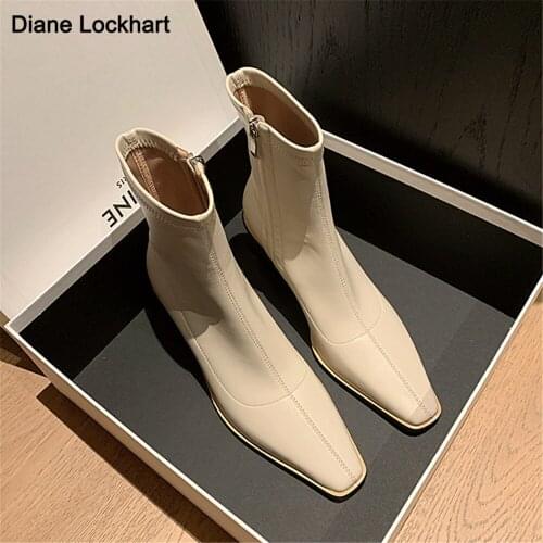 Women Ankle Boots British Style Stretch Boots Casual Fashion Internal Leather European and American all Match Botas Femini Beige
