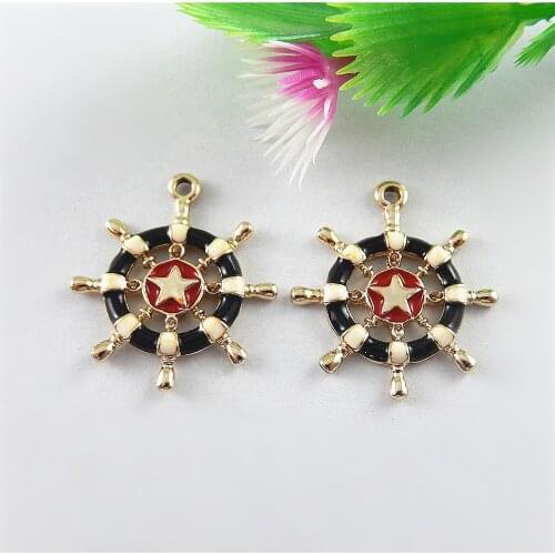 10pcs/pack Rose Gold Anchor Star Enamel Black Necklace Pendant 28*24mm Vintage Handmade Charm Man BabyGift Jewelry Craft 51531