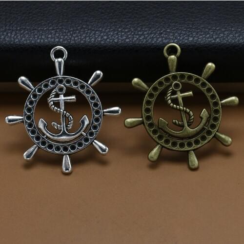 ANGRLY 5pcs 50*45MM Have Hook Up Fashion Alloy Two-color Anchor Retro Pendant Pirate Steering Wheel Handmade Craft Material