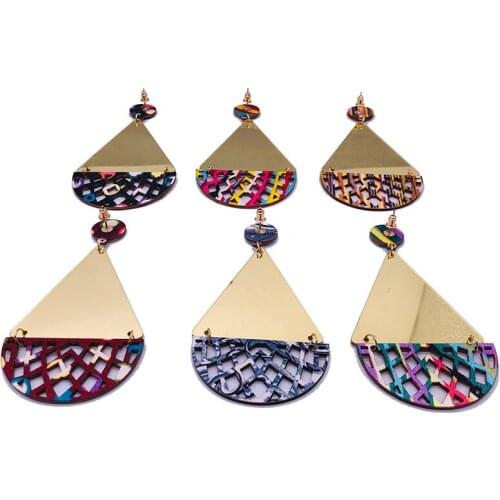 Free Shipping!Newest Acrylic Geometric Resin Fabric Dangle Stud Wooden Earrings can mixed colors