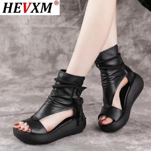 Women Summer Sandals Mid Heels Wedges Shoes Ladies Vintage PU Leather Plus Size Sandalias Mujer Sapato Feminino 2021