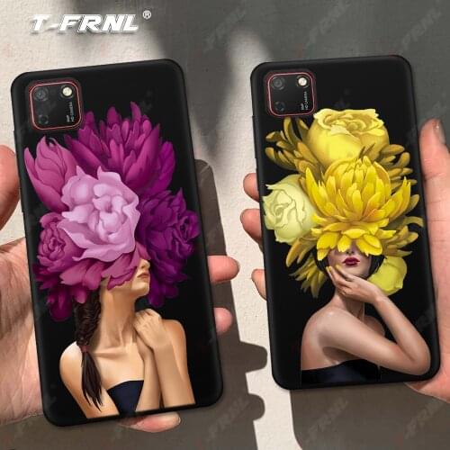 For Huawei Honor 9S case Girl with flowers for Huawei Y6P Y8P Y5 Y7 Pro Lite Prime 2018 Y7 2019 Honor 9X 10 20 Lite Pro 9C case