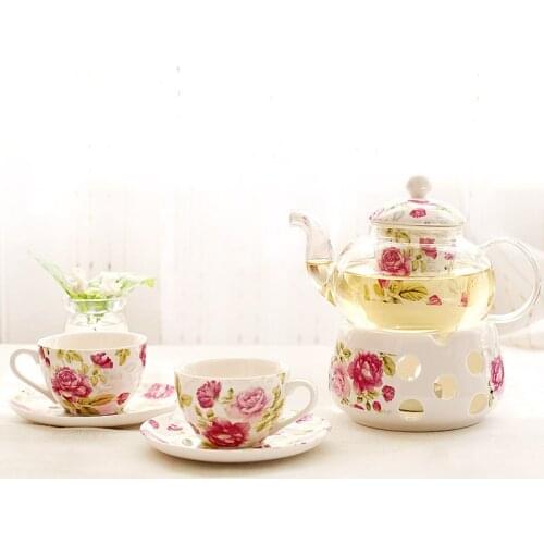 Ceramic Teapot And Teacup With Warm Tea Stove Set Bone china Heat-resistant Flower Tea Teapot Coffee Cup And Saucer Drinkware