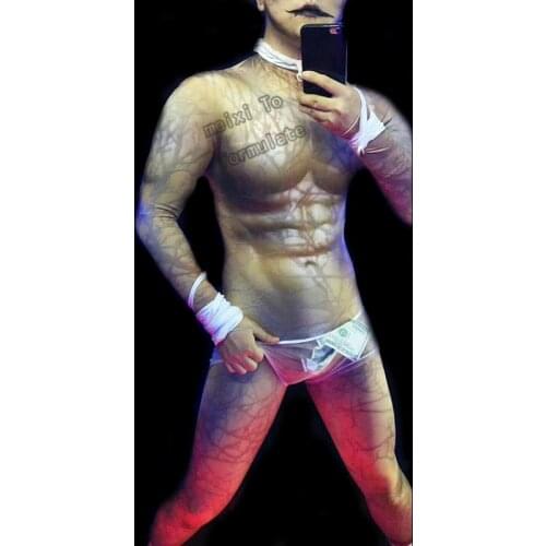 The mens muscle, cyan veins, sexy, elastic jumpsuit, nightclub concert, singing and dancing costumes