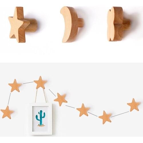 Nordic Star/Moon Beech Wood Clothes Hooks Hangers Coat Racks Wooden Art Design Robe Hook Home Decoration Accessories For Bag Hat