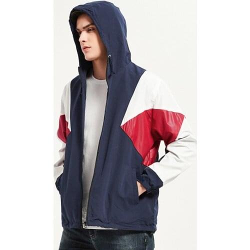 Sports hooded jacket men oversize new color matching Hoodies Coats thin Soft Long Sleeve outerwear multicolor zipper Workout