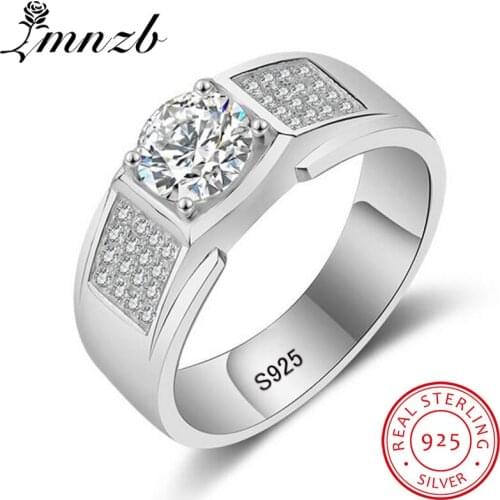 LMNZB Fashion Full Crystal Zircon Rings for Men 925 Sterling Silver Jewelry Promise Wedding anel statement anillos LM018