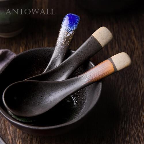 ANTOWALL Japanese ceramic spoon set soup porridge spoon dessert spoon safe hand-painted porcelain tableware