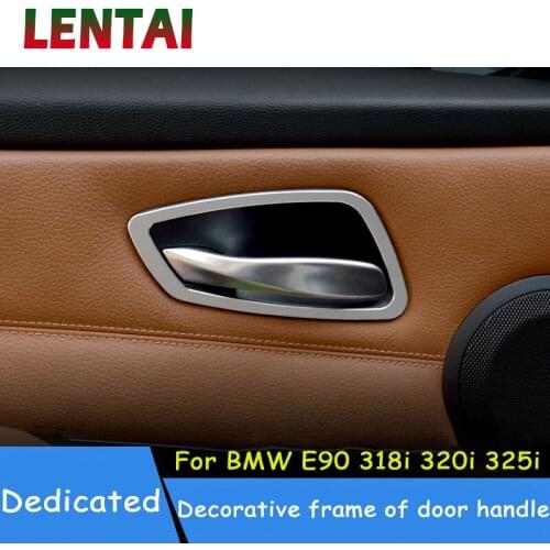 LENTAI Auto Car Styling Aluminum Alloy Interior Door Handle Bowl Frame Stickers Cover For BMW E90 E91 E92 3 series Accessories