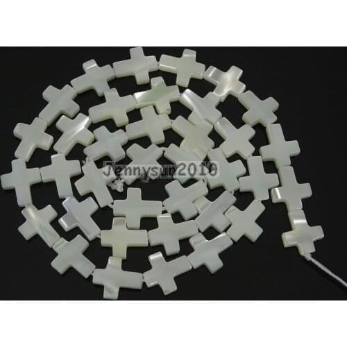 Natural White Mother Of Pearl MOP Stones 9x11mm Cross Loose Beads 15'' Strand for Jewelry Making Crafts 5 Strands/Pack