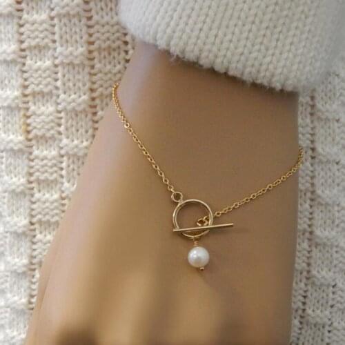 Stainless steel freshwater pearl bracelet, ladies real pearl bracelet, exquisite pearl bracelet, clasp, single pearl jewelry