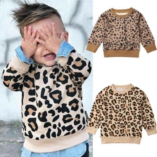 CANIS Autumn Toddler Baby Girls Boys Kids Long Sleeve Leopard Pullover Sweatshirt Tops Basic Classic Clothes