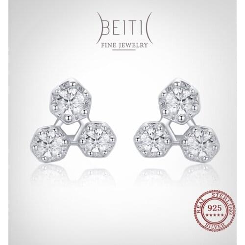 Beitil Women Earrings Real 925 Sterling Silver Charm Honeycomb Design Stud Earring For Women Girls Party Accessories Jewelry