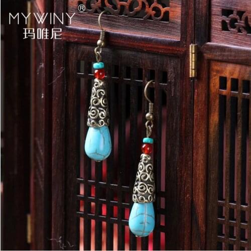 Handmade nature stones dangle earrings ,New Ethnic earrings vintage brass jewelry Nepal earrings,fashion stones earrings