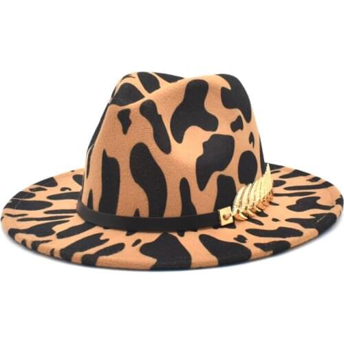 FUODRAO New Classic Cow Print Fedoras Hats Women Wool Felt Khaki Jazz Caps Men Wide Brim Cowboy Hat Dropshipping NN11