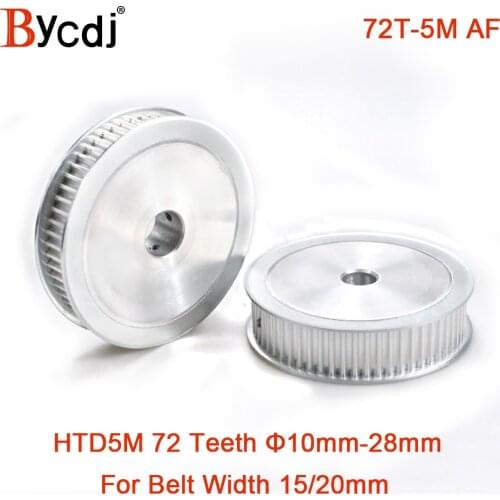 72Teeth HTD5M Synchronous Timing Pulley Bore10/12/14/15/19/20/22/24/25/28mm Width=15/20 72TAFKeyway can be added diameter4/5/6/8