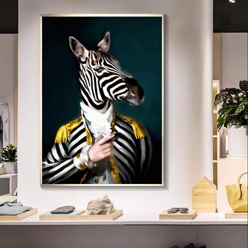 Nordic Black and White Zebra Elephant Wall Art Abstract Posters And Prints Animal Wearing a Hat Canvas Painting No Frame