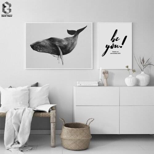 Scandinavian Minimalist Canvas Posters Whale Nordic Style Wall Art Print Painting Quotes Picture for Living Room Decoration