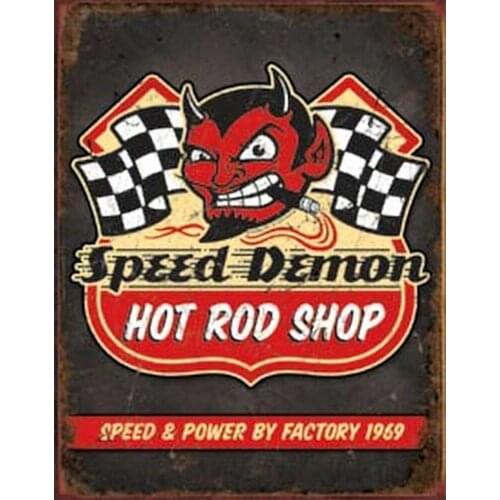 Speed Demon Hot Rods Vintage Retro Tin Metal Sign 13 x 16in