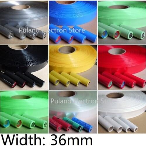 Width 36mm PVC Heat Shrink Tube Dia 22mm Lithium Battery Insulated Film Wrap Protection CaWarp Insulated Cable Sleeve Colorful