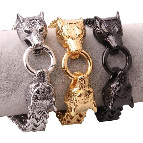 Vintage Wolf Bracelet Stainless Steel Men Fashion Bangle Bracelet Mens Bangle Male Accessories Jewelry 12mm 8.66inch