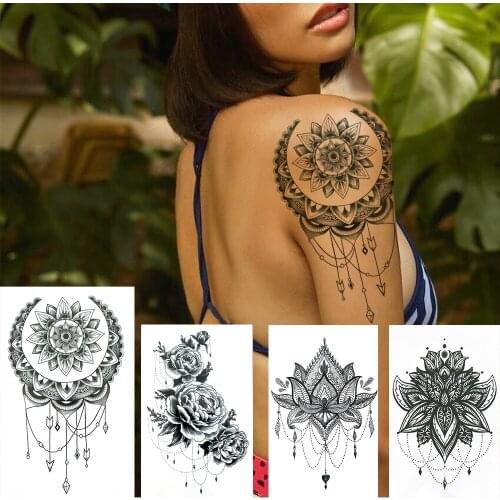 Dreamcatcher Temporary Tattoos Sticker For Women Girls Sexy Body Art Tatoo Paste Fake Jewelry Chains Cosmetic Tattoo Decal Black