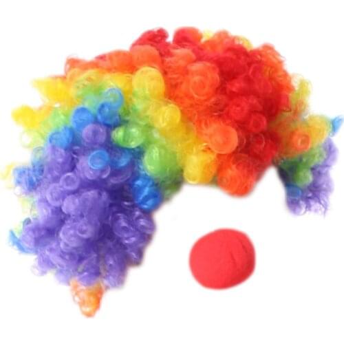 Adult Kids Rainbow Colorful Clown Wig Foam Nose Cosplay Costume Party Supplies