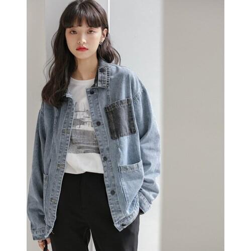 Womens Denim Jacket Coat Fashion Spring And Autumn Korean Fashion Loose Jacket Women Autumn Wash Long Sleeve Coat Outerwear