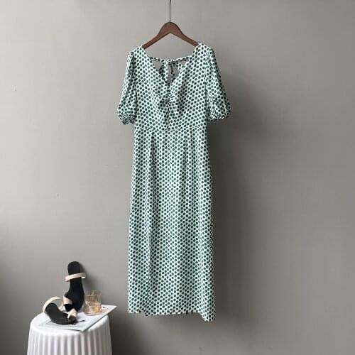 Women Dresses Summer Fashion Polka Dot Split Boho Dress V-Neck Women Casual Beach Vacation Long Dresses Vestido Split fork dress