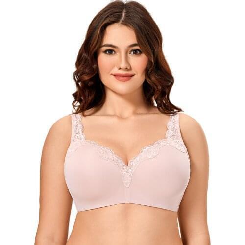 Womens Full-Coverage Underwire Smooth Lightly Lined No Show Supportive Lace T-shirt Bra
