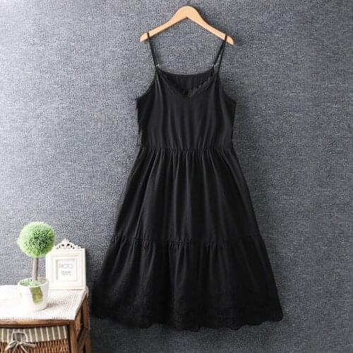 New Spring Summer Women Sling Dress Japan Style Mori Girl Fresh Embroidery Cotton linen Loose Dress