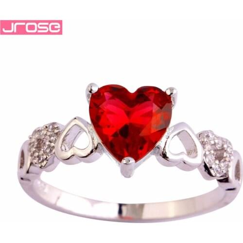 JROSE Fashion Heart Love Jewelry Pink Tourmaline & White CZ Silver Color Ring Size 6 7 8 9 10 Womens Fashion Beauty Bride Rings