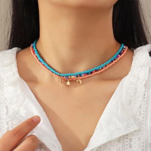 Bohemian Multilayer Seed Bead Star Moon Butterfly Pendant Necklace For Women Fashion Beach Simple Lock Choker Collar Gift
