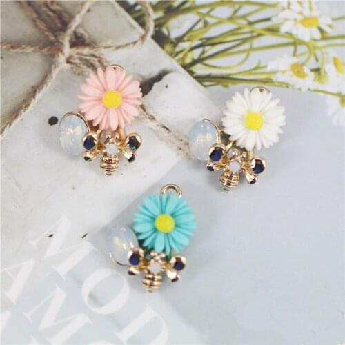 10pcs/pack Trendy Bee Flower Butterfly Flower Rhinestone Charms Pendant fit Necklace Bracelet Jewelry Accessories DIY Craft