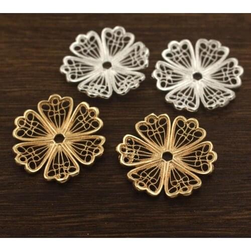 20pcs 6 Petals Flower Pendant Charm High Quality Metal Spacer Beads Gold Silver Color DIY Bride Wedding Hair Jewelry Accessories