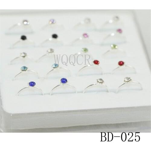20PCS/Box 925 Silver Nose Ring Nose Nail With 2MM Colorful Crystal Simple Cartilage Body Piercing Jewelry Circle