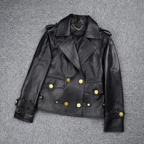2021 New Style Womens Fashion Genuine Leather Jacket Coat Detachable Sleeve