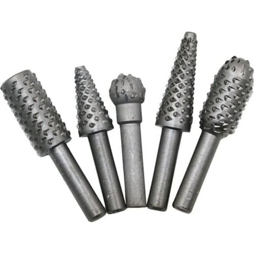5pcs/set Woodworking Rasp Hss Drill Chisel Shaped Rotating Embossed Grinding Head Engraving Pattern Cutter Milling Power Tool